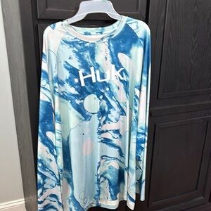 Huk Blue and White Long Sleeve Shirt
